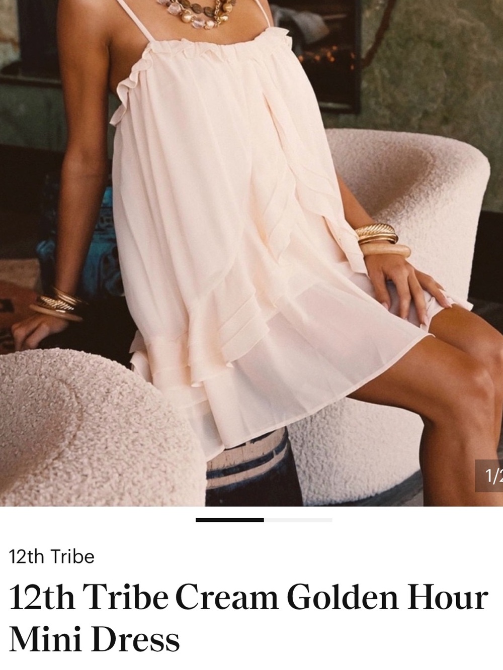 12th Tribe Soft Cream Ruffle Mini Dress